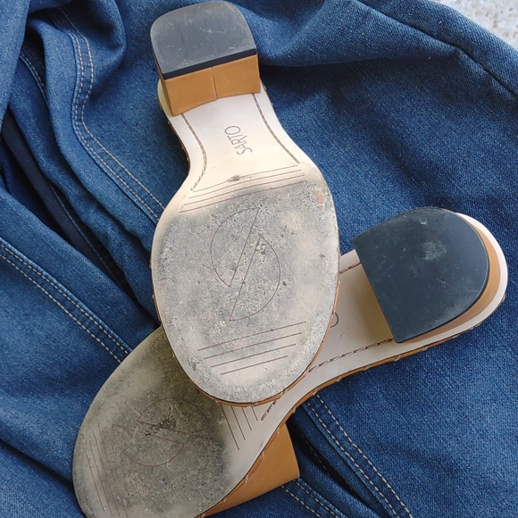 SARTO Leather Slide Sandal Low Chunky Heel 8 - Picture 8 of 12